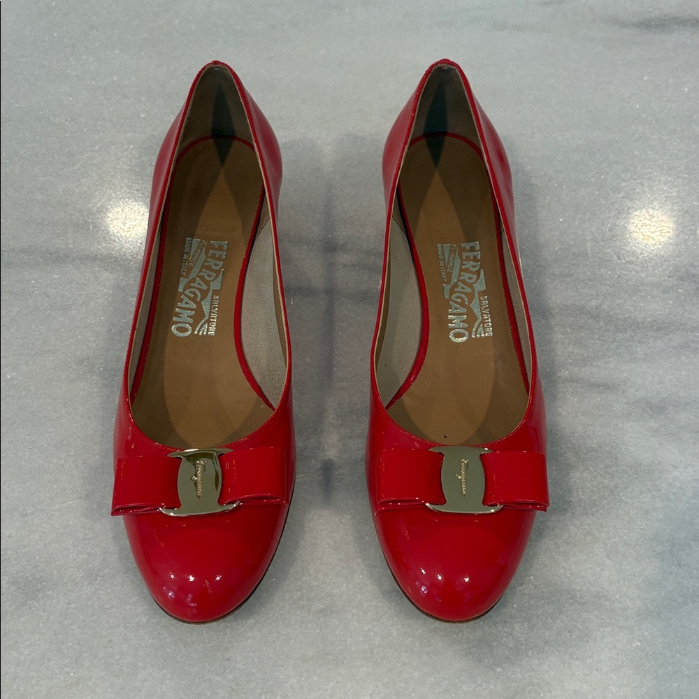 Ferragamo Red Patent Leather Flats